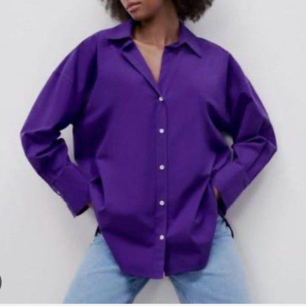 Zara Electric Purple Oversized Women’s Button-Up Blouse XS